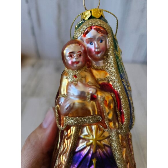 Vintage Virgin Mary Jerusalem Bethlehem grilled glitter glass ornament Xmas tree - Picture 2 of 11